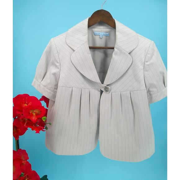 Antonio Melani Womens Light Gray Lined Pinstripe Cropped Jacket Coat Size 12 - Picture 1 of 7